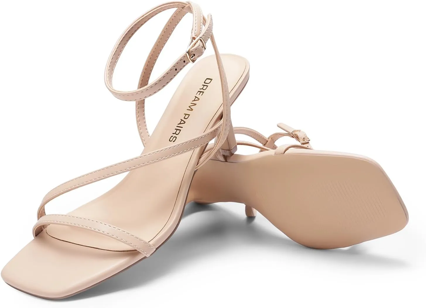 DREAM PAIRS Women's Low Kitten Heels Strappy Open Square Toe Ankle Strap Sexy Fashion Comfort Dress Shoes Party Heeled Sandals