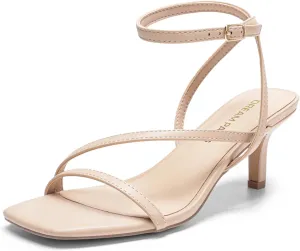 DREAM PAIRS Women's Low Kitten Heels Strappy Open Square Toe Ankle Strap Sexy Fashion Comfort Dress Shoes Party Heeled Sandals