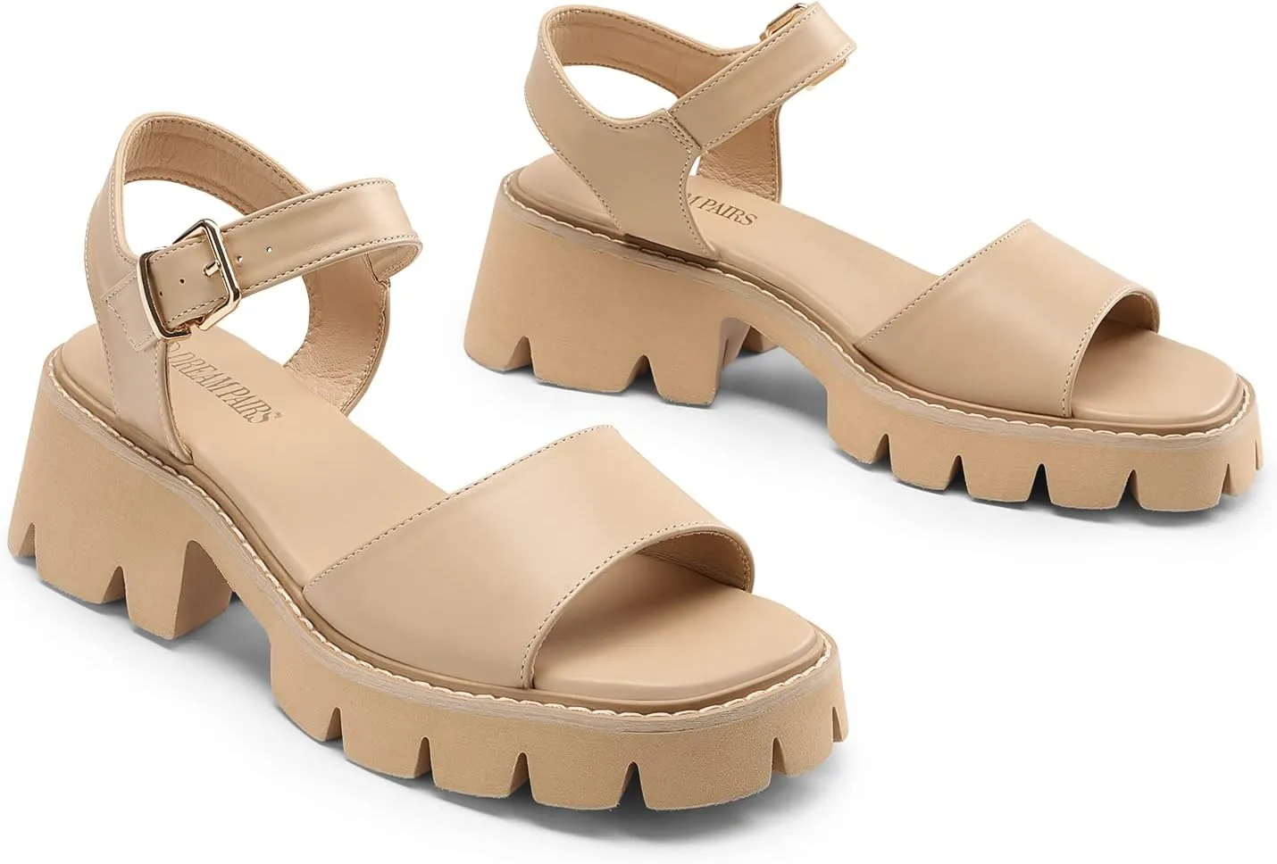 DREAM PAIRS Women's Lug Sole Low Platform Chunky Block Heels Square Toe Ankle Straps Sandals
