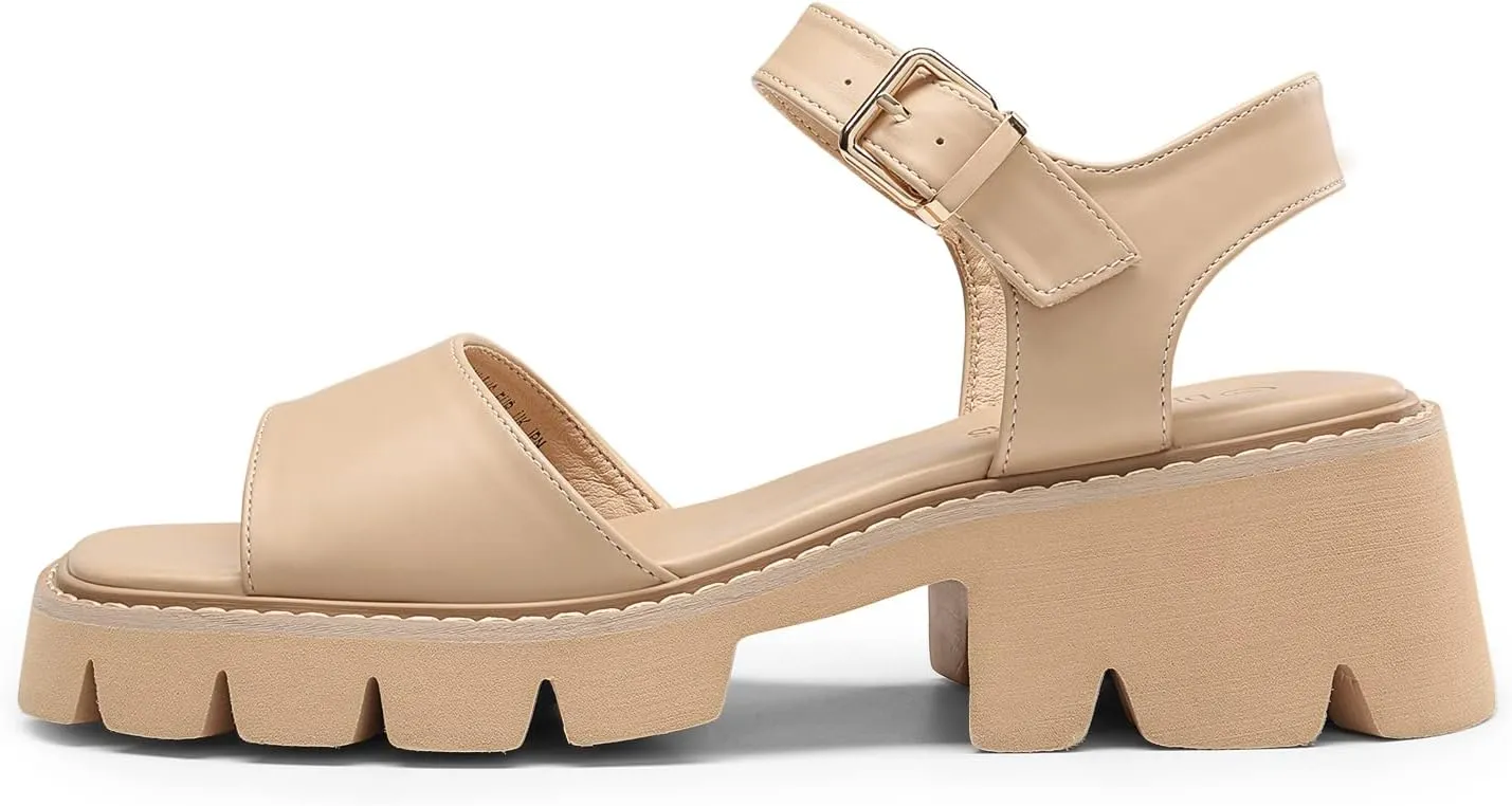 DREAM PAIRS Women's Lug Sole Low Platform Chunky Block Heels Square Toe Ankle Straps Sandals