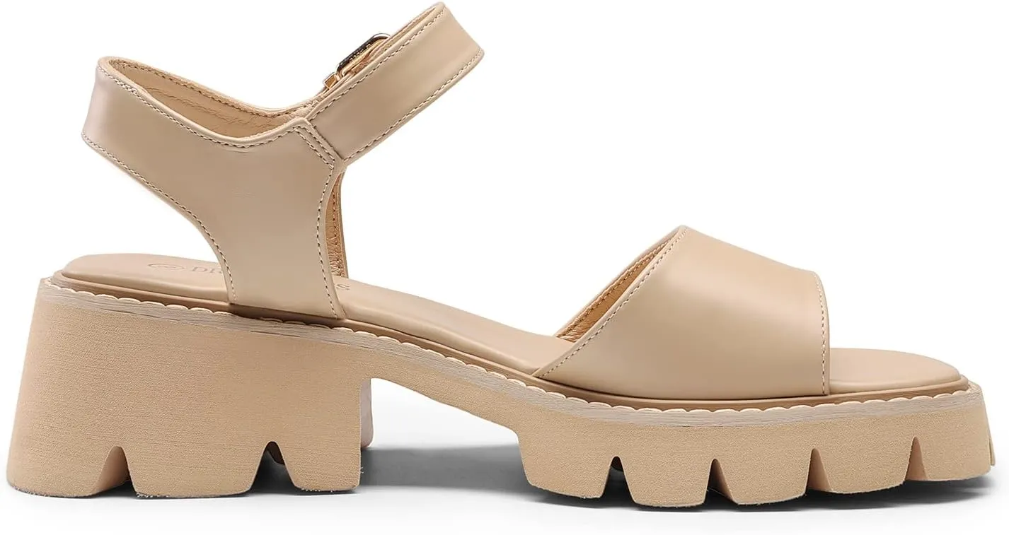 DREAM PAIRS Women's Lug Sole Low Platform Chunky Block Heels Square Toe Ankle Straps Sandals