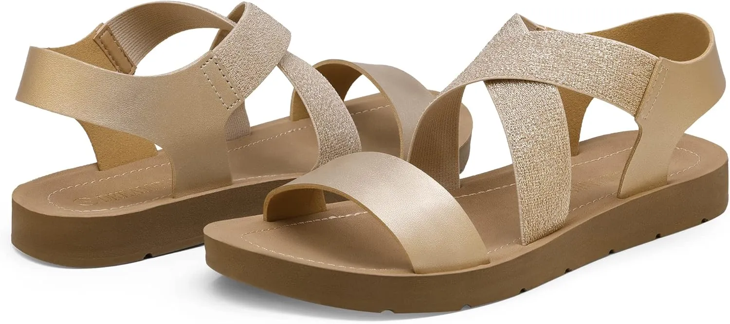 DREAM PAIRS Women's Open Toe Elastic Ankle Strap Flat Summer Sandals