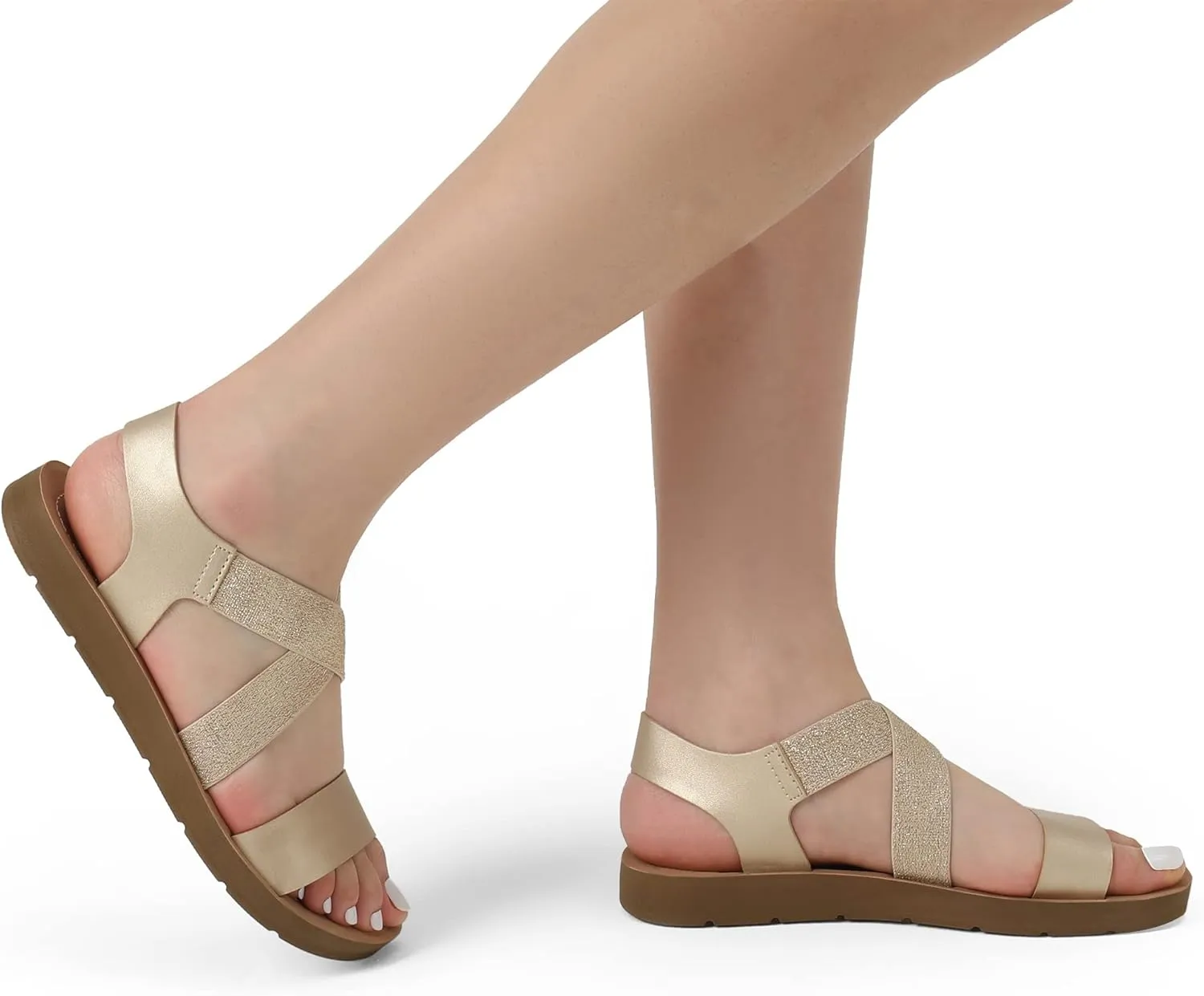 DREAM PAIRS Women's Open Toe Elastic Ankle Strap Flat Summer Sandals