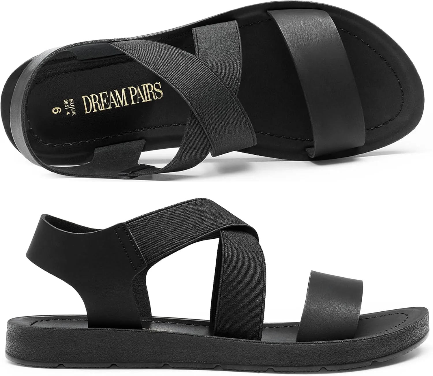DREAM PAIRS Women's Open Toe Elastic Ankle Strap Flat Summer Sandals
