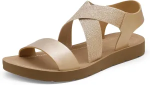DREAM PAIRS Women's Open Toe Elastic Ankle Strap Flat Summer Sandals