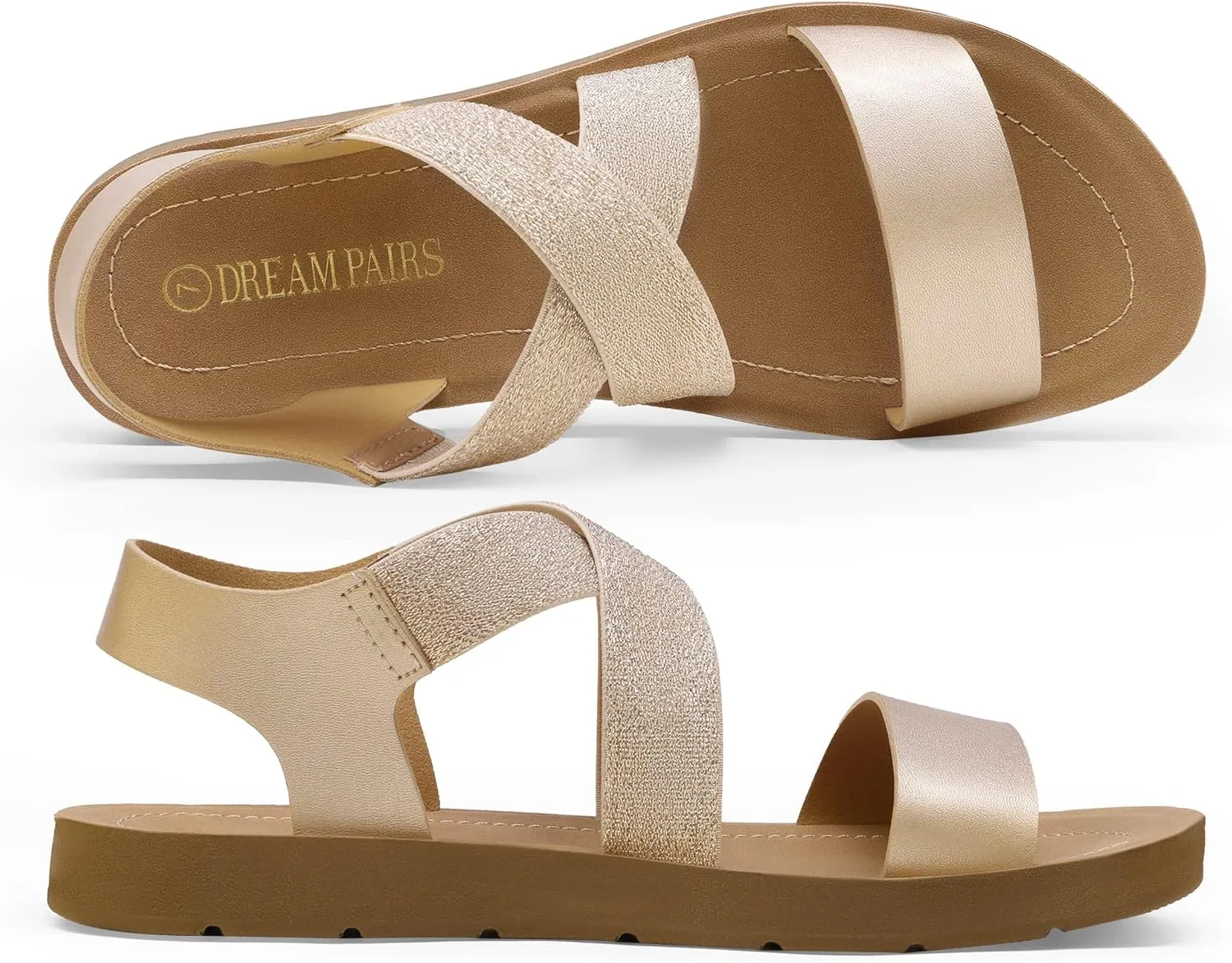 DREAM PAIRS Women's Open Toe Elastic Ankle Strap Flat Summer Sandals