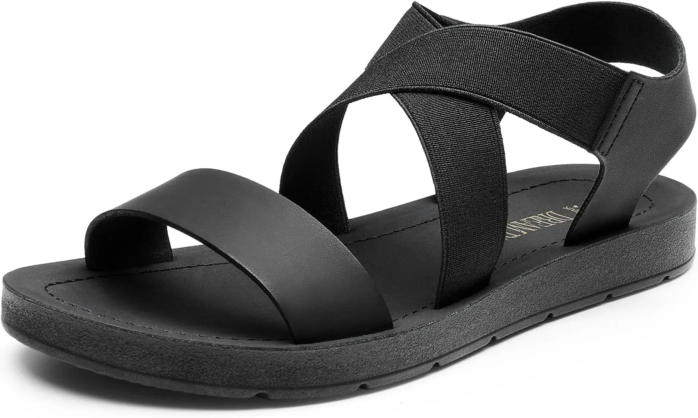 DREAM PAIRS Women's Open Toe Elastic Ankle Strap Flat Summer Sandals