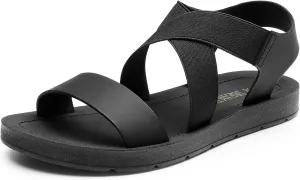 DREAM PAIRS Women's Open Toe Elastic Ankle Strap Flat Summer Sandals