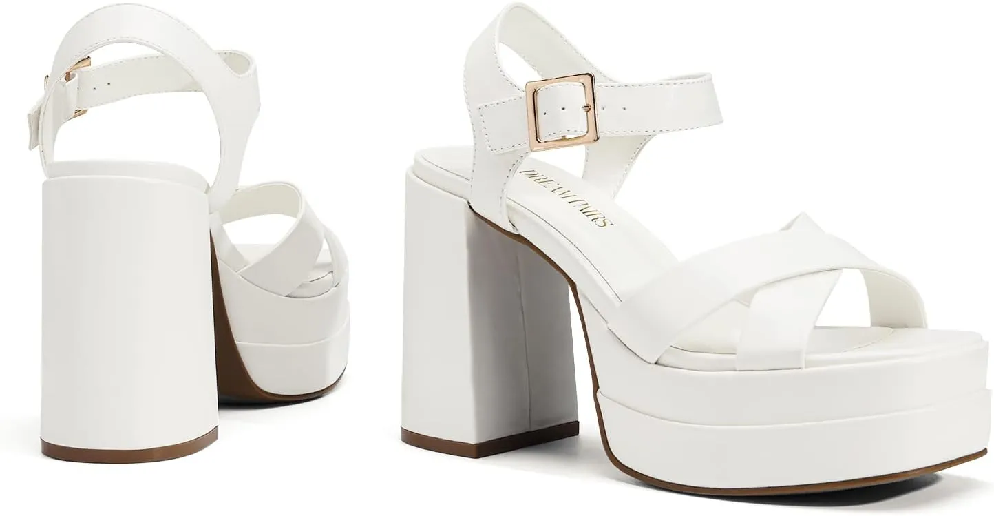 DREAM PAIRS Women's Platform Chunky Heels Square Open Toe Ankle Strap High Heeled Sandals Y2K Shoes for Party Brunch