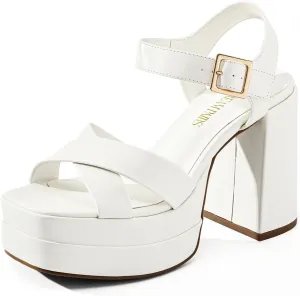 DREAM PAIRS Women's Platform Chunky Heels Square Open Toe Ankle Strap High Heeled Sandals Y2K Shoes for Party Brunch