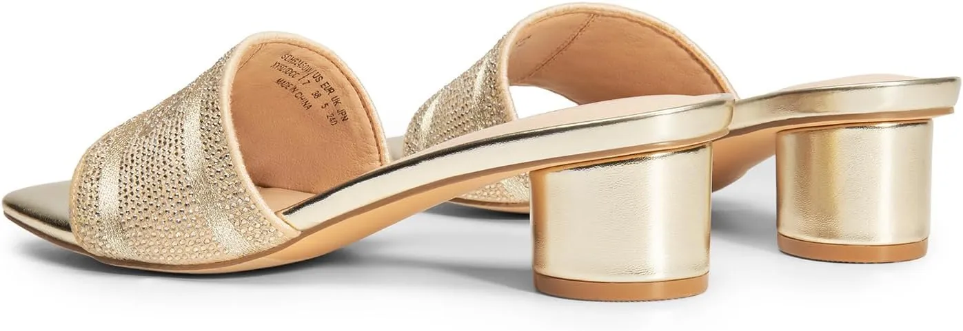 DREAM PAIRS Women's Square Open Toe Slip on Heels for women Low Block Chunky Heeled Sandals Slide Sandals Comfortable Casual Fashion Pumps Shoes