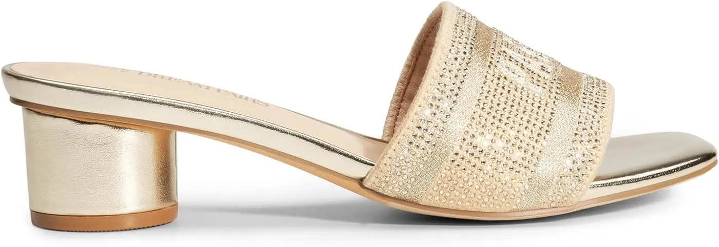 DREAM PAIRS Women's Square Open Toe Slip on Heels for women Low Block Chunky Heeled Sandals Slide Sandals Comfortable Casual Fashion Pumps Shoes