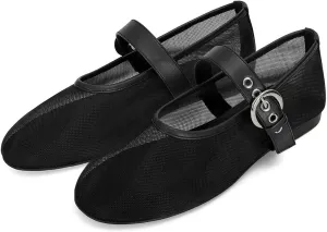 Dsevht Mary Jane Ballet Flats for Women Slip On Round Toe Bling Ballerina Shoes Buckle Strap Casual Dress Shoes