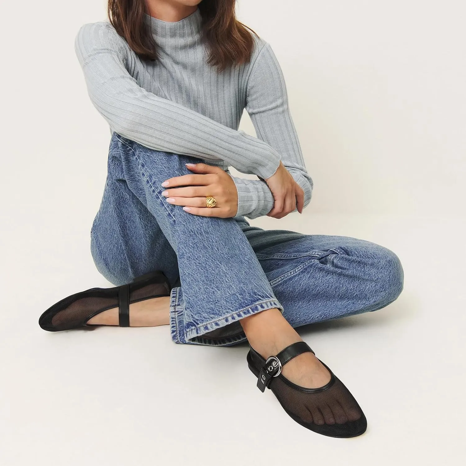 Dsevht Mary Jane Ballet Flats for Women Slip On Round Toe Bling Ballerina Shoes Buckle Strap Casual Dress Shoes