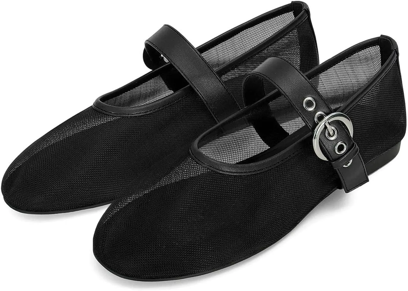 Dsevht Mary Jane Ballet Flats for Women Slip On Round Toe Bling Ballerina Shoes Buckle Strap Casual Dress Shoes