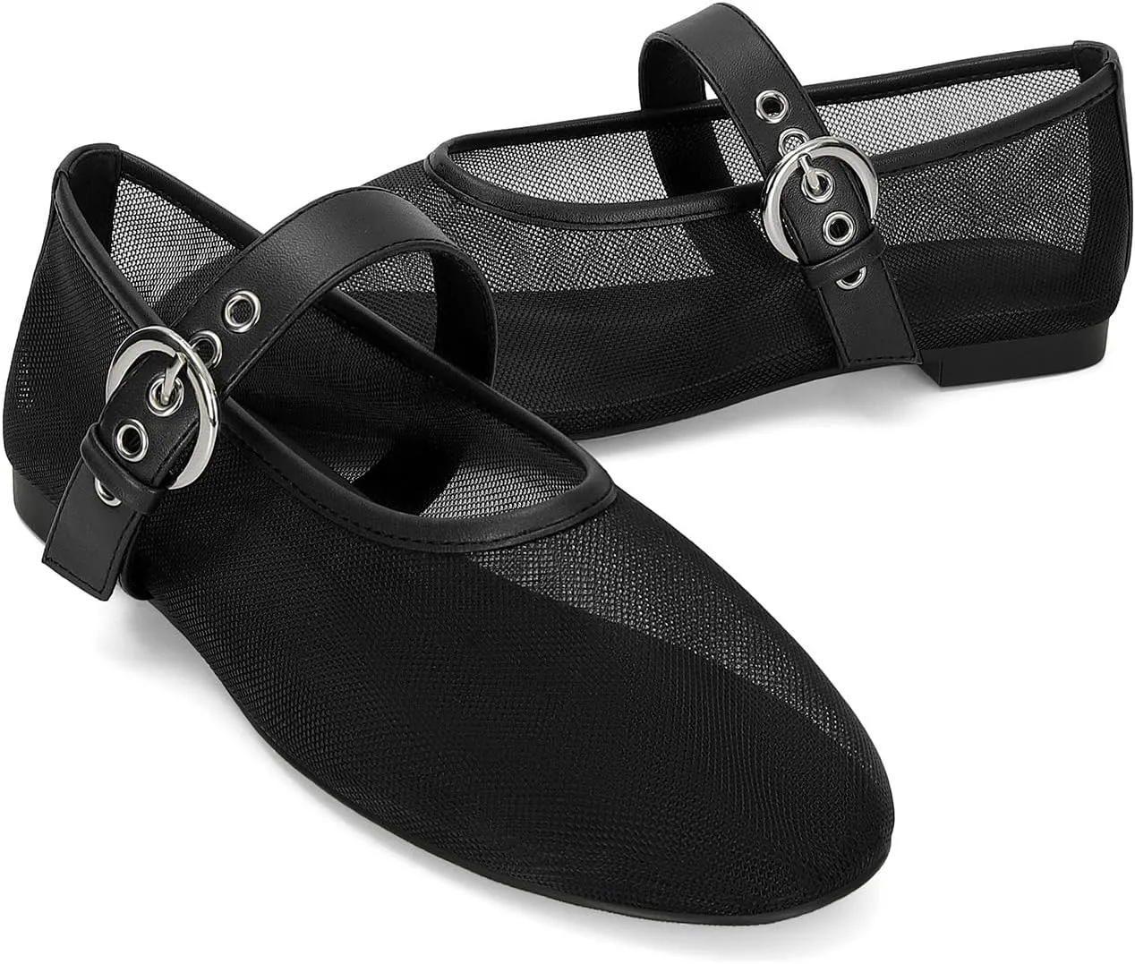 Dsevht Mary Jane Ballet Flats for Women Slip On Round Toe Bling Ballerina Shoes Buckle Strap Casual Dress Shoes
