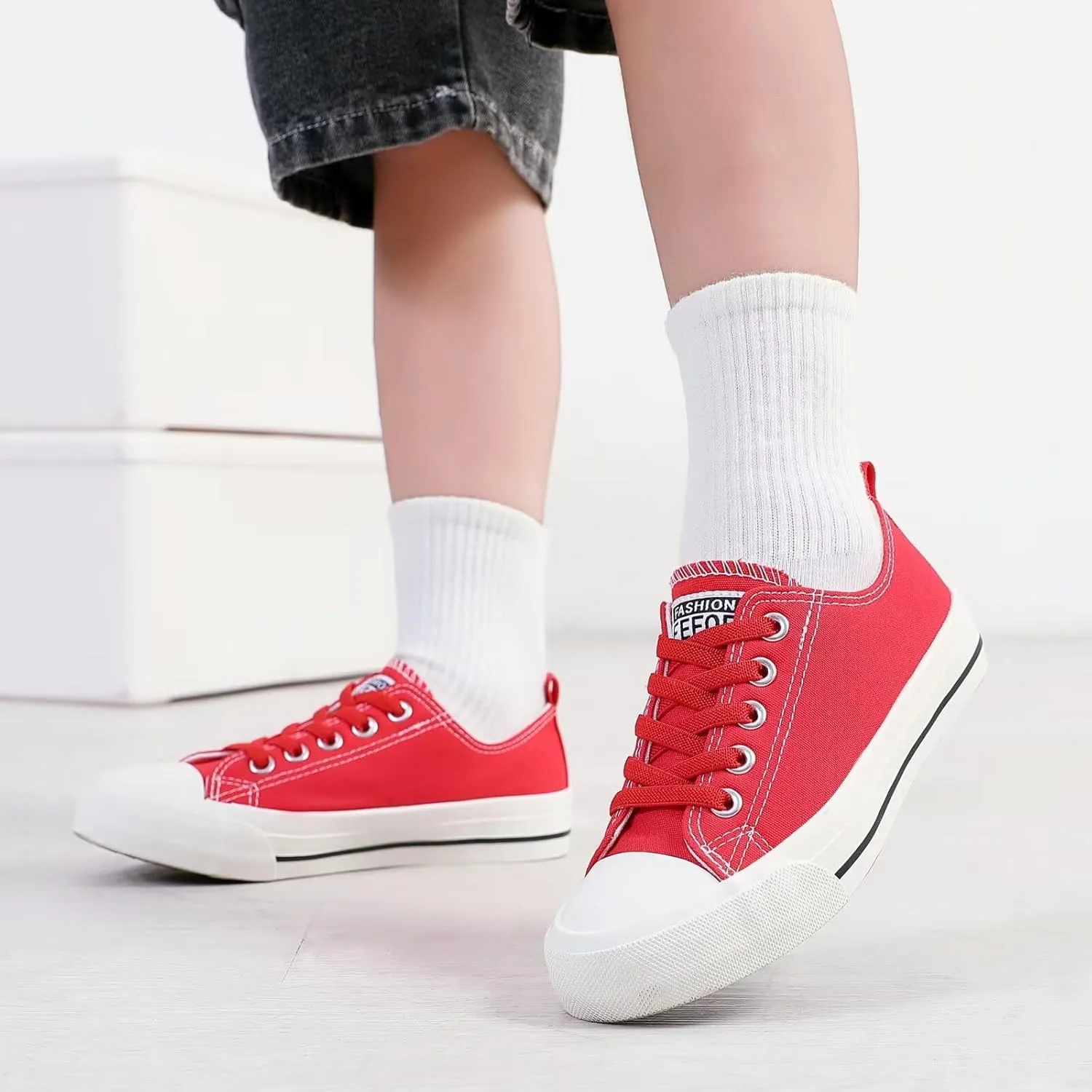 DSWED Toddler Little Kid Sneakers Boys Girls Canvas Shoes Classic Cotton Expandable No Tie Laces Slip On Sneakers