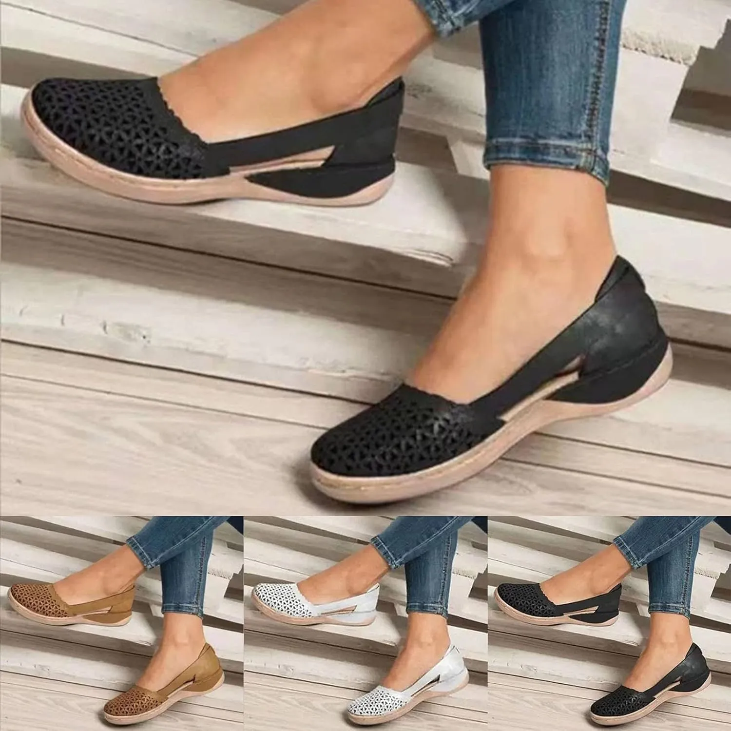 Eduavar Orthopedic Sandals for Women, Womens Sandals Comfortable Closed Toe Casual Hollow Out Shoes Orthotic Wedge Sandals