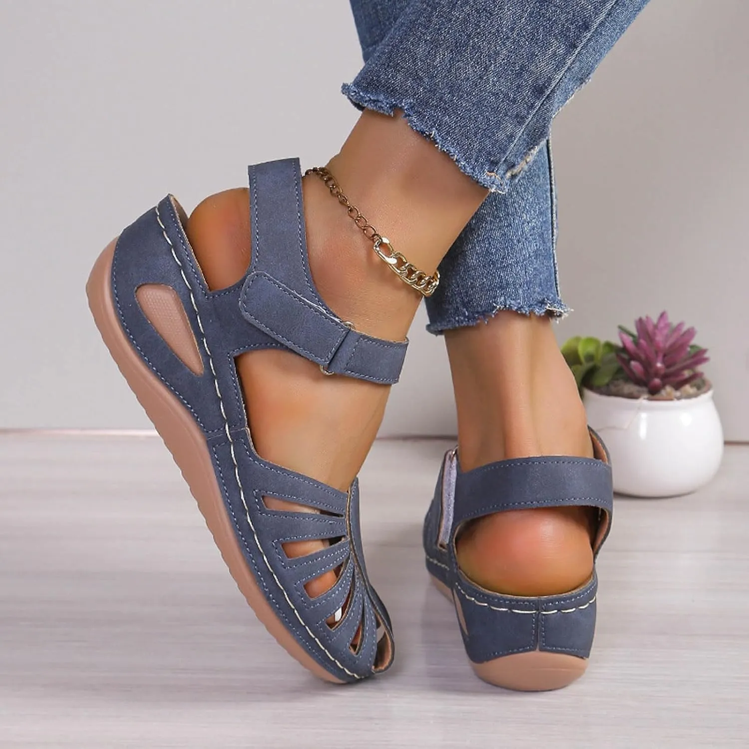 Eduavar Orthopedic Sandals for Women, Womens Sandals Comfortable Closed Toe Casual Hollow Out Shoes Orthotic Wedge Sandals