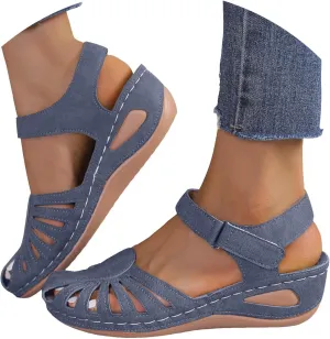 Eduavar Orthopedic Sandals for Women, Womens Sandals Comfortable Closed Toe Casual Hollow Out Shoes Orthotic Wedge Sandals
