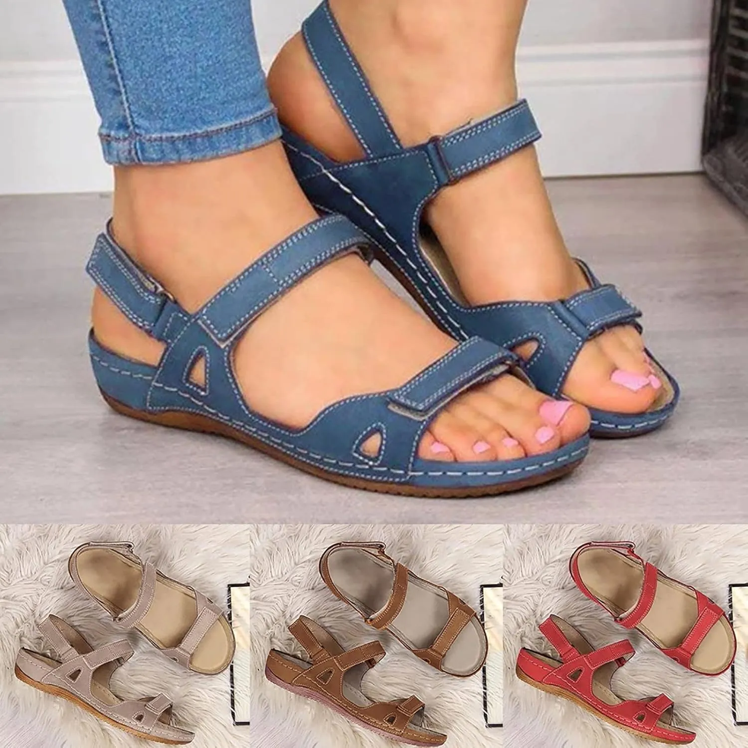 Eduavar Sandals for Women 2023, Orthopedic Sandals for Women Open Toe Ankle Strap Wedge Sandals Summer Dress Shoes