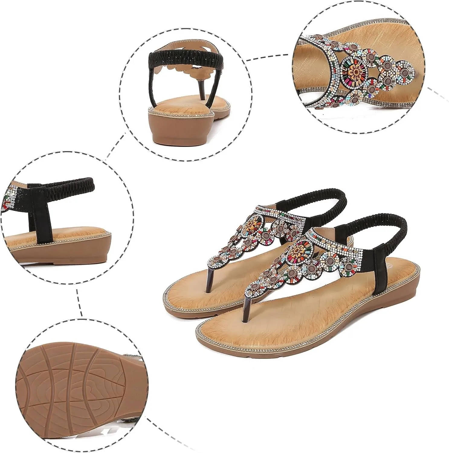 Eduavar Sandals for Women Dressy,Boho Sandals Womens Sandals Low Wedges Peep Toe Wrapped Sexy Cute Diamond Dressy Sandals