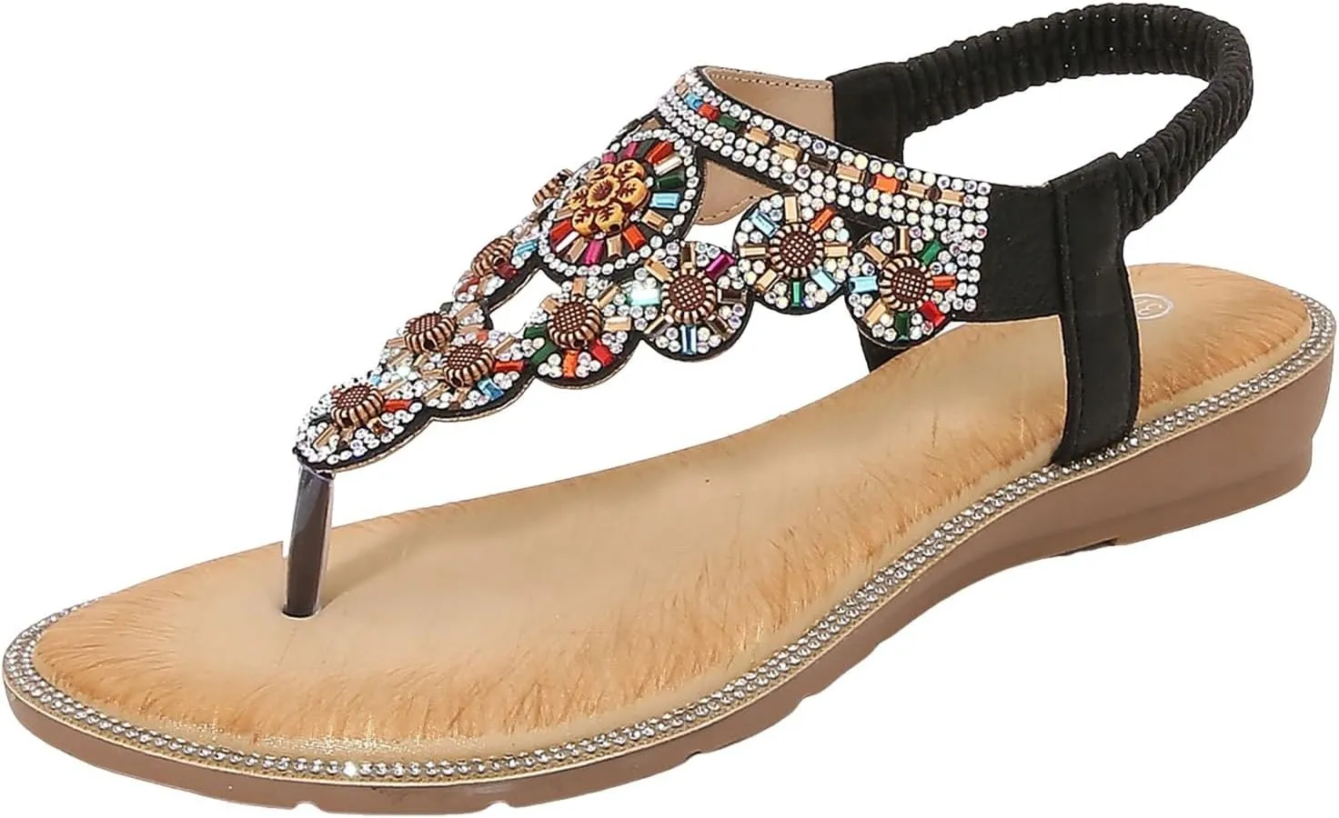 Eduavar Sandals for Women Dressy,Boho Sandals Womens Sandals Low Wedges Peep Toe Wrapped Sexy Cute Diamond Dressy Sandals