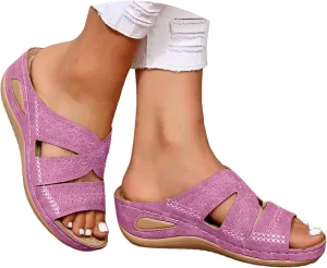 Eduavar Sandals for Women Summer Wedge Orthopedic Shoes with Arch Support Lightweight Wedge Platform Comfortable Slippers