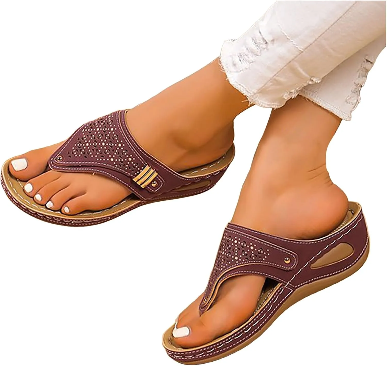 Eduavar Wedge Sandals for Women, Wedge Sandals for Women Comfy Platform Sandals Open Toe Slippers Treavl Sandals