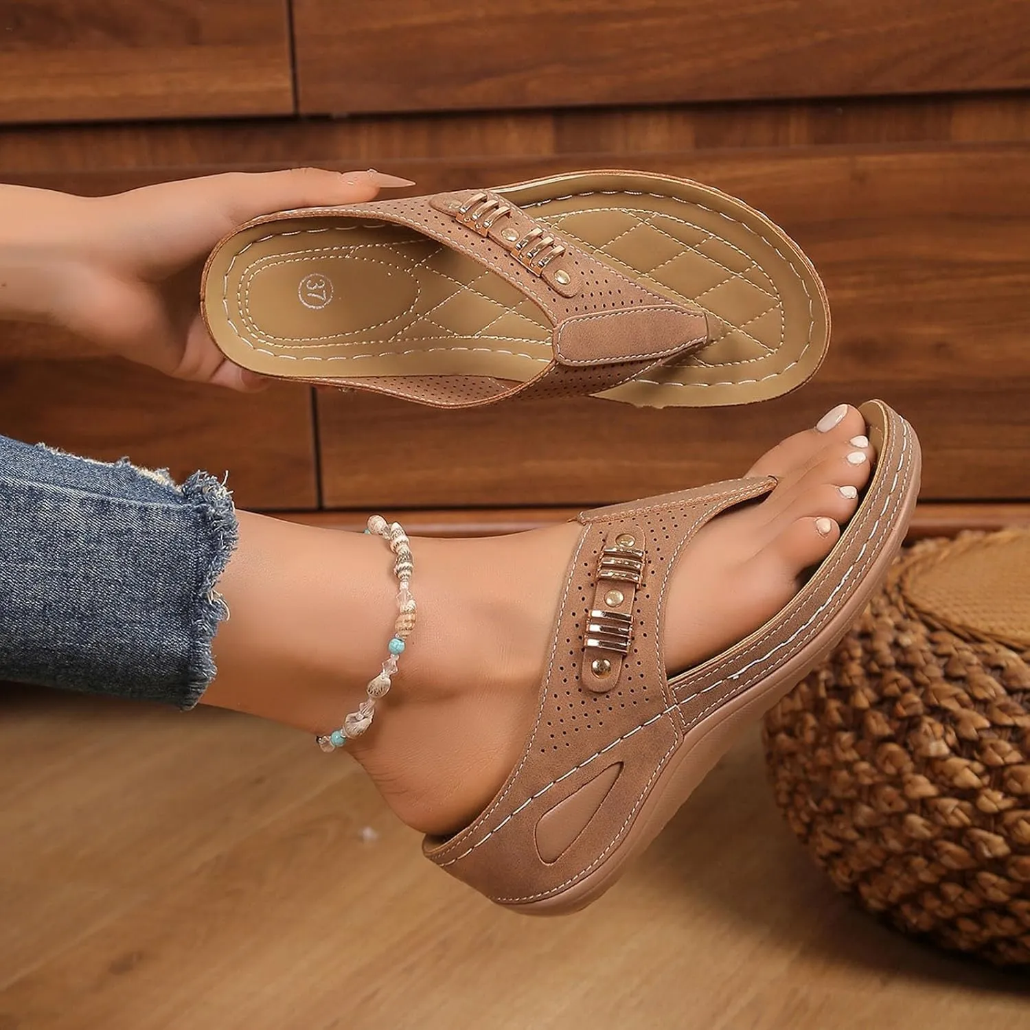 Eduavar Wedge Sandals for Women, Wedge Sandals for Women Comfy Platform Sandals Open Toe Slippers Treavl Sandals