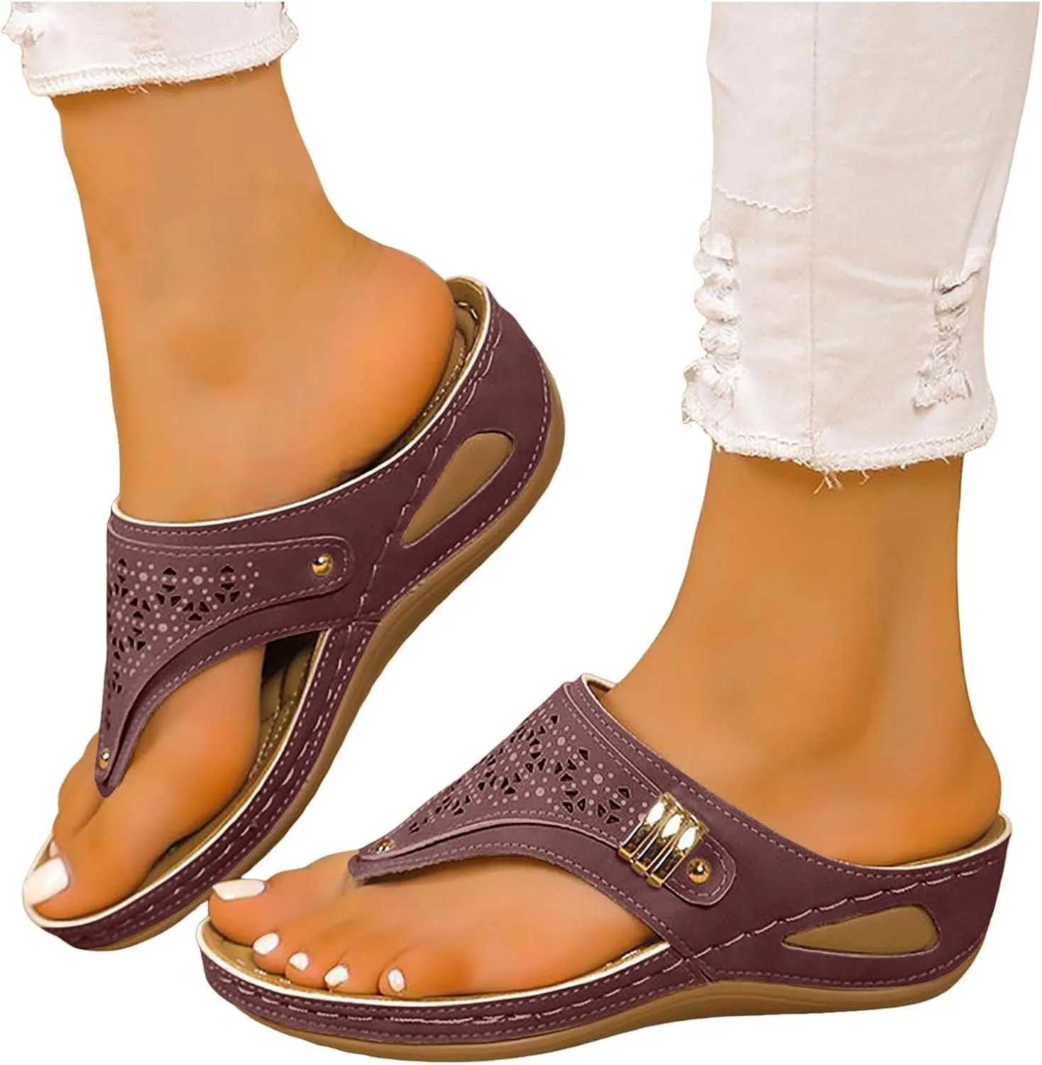 Eduavar Wedge Sandals for Women, Wedge Sandals for Women Comfy Platform Sandals Open Toe Slippers Treavl Sandals