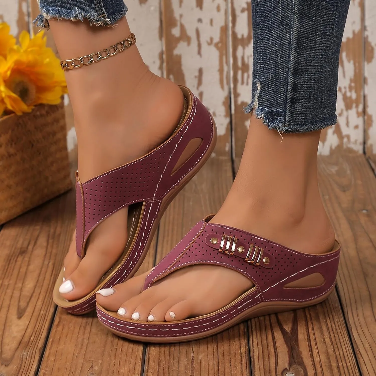 Eduavar Wedge Sandals for Women, Wedge Sandals for Women Comfy Platform Sandals Open Toe Slippers Treavl Sandals