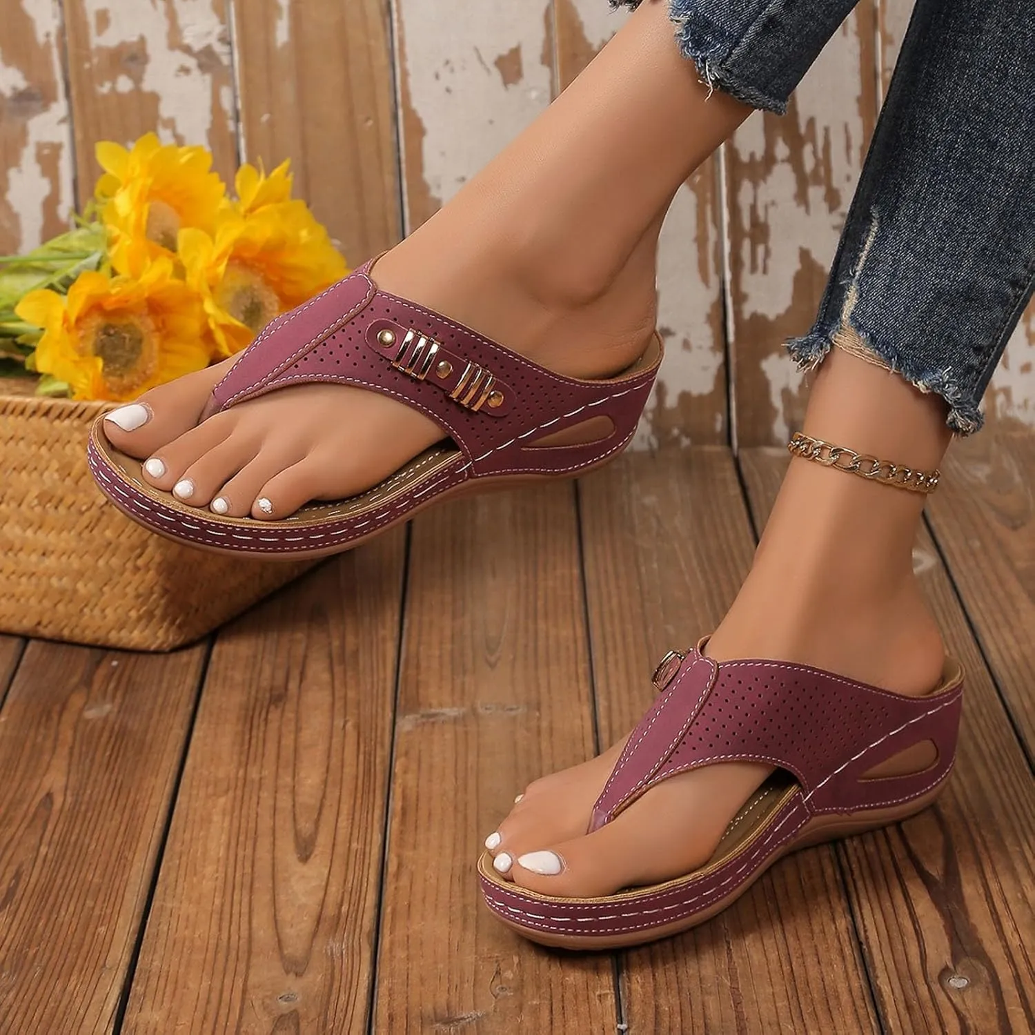 Eduavar Wedge Sandals for Women, Wedge Sandals for Women Comfy Platform Sandals Open Toe Slippers Treavl Sandals