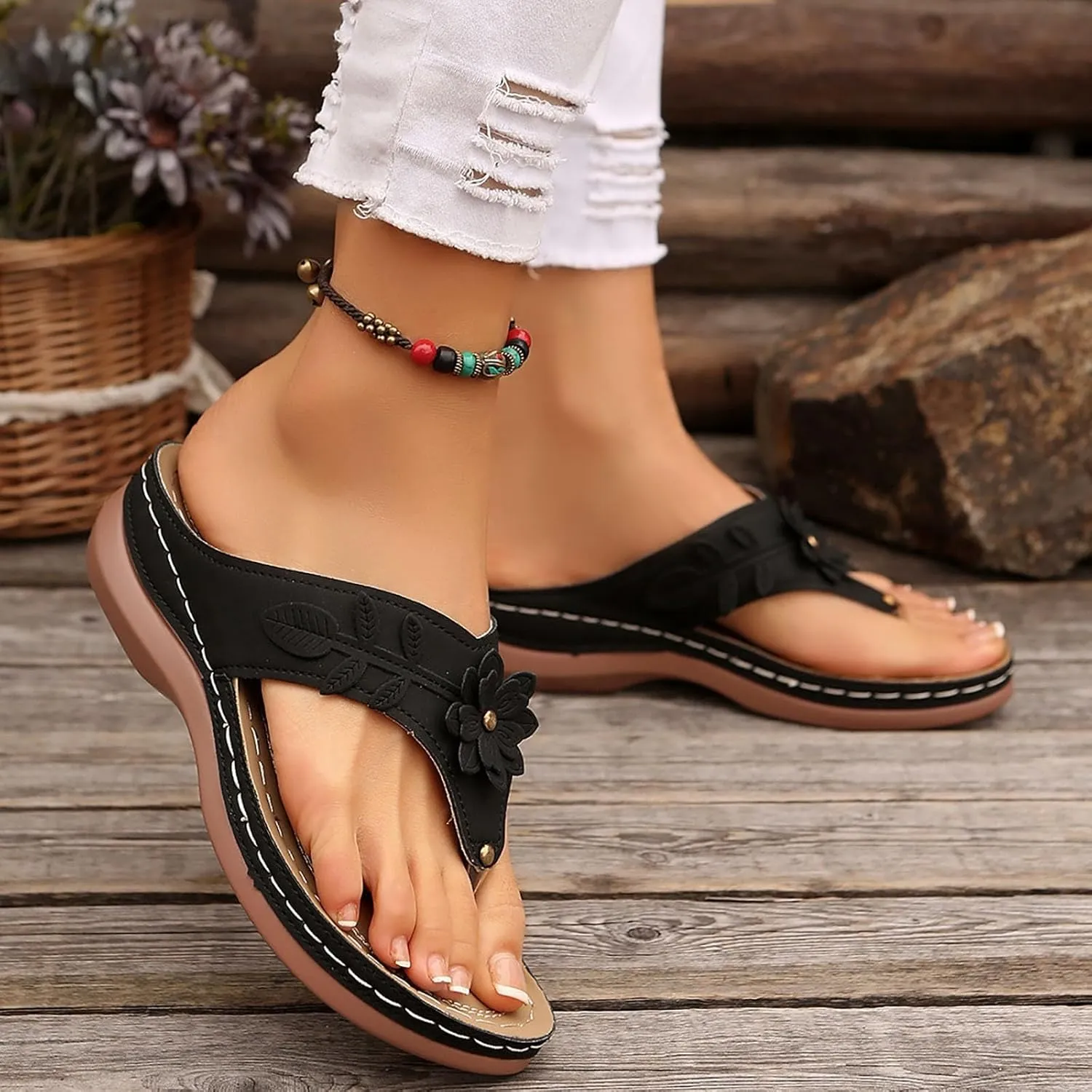 Eduavar Wedge Sandals for Women, Wedge Sandals for Women Comfy Platform Sandals Open Toe Slippers Treavl Sandals