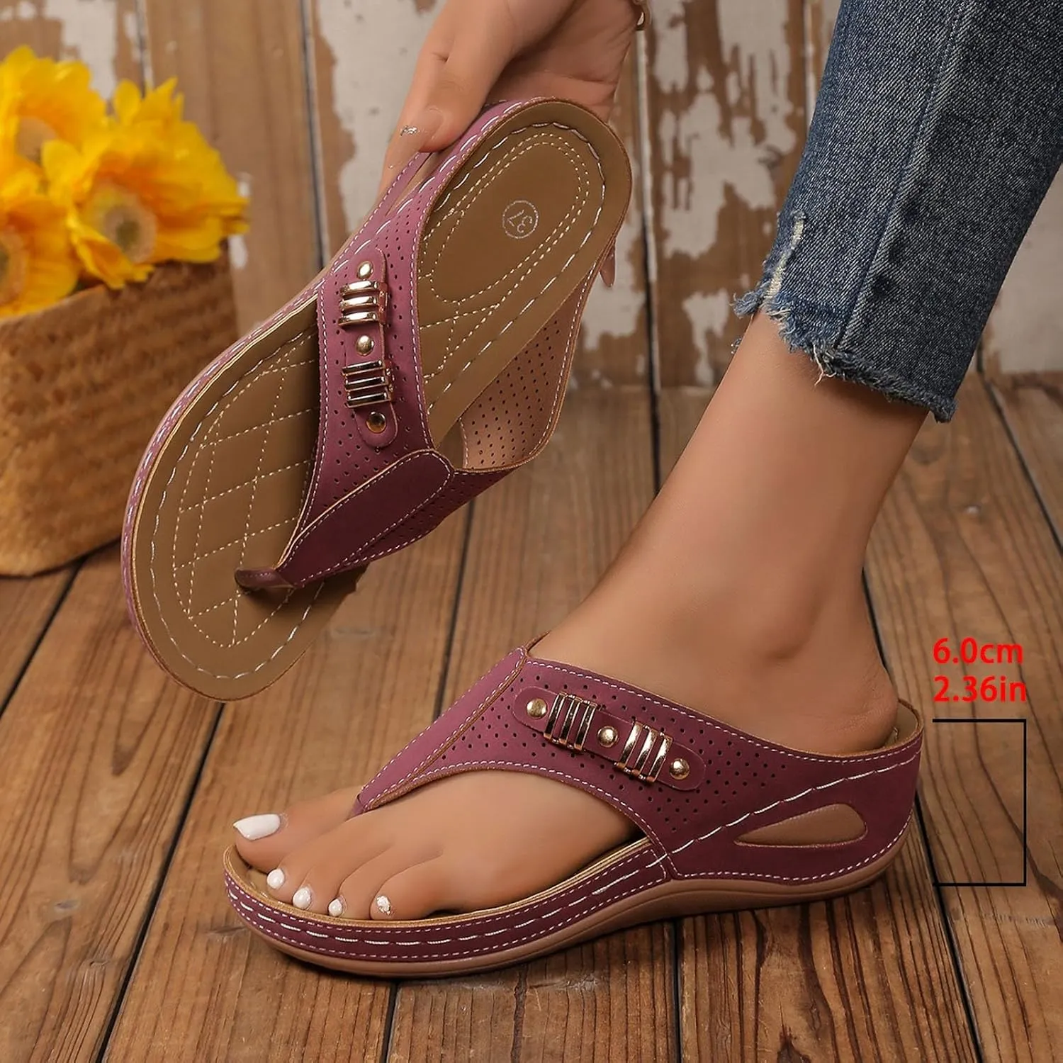 Eduavar Wedge Sandals for Women, Wedge Sandals for Women Comfy Platform Sandals Open Toe Slippers Treavl Sandals