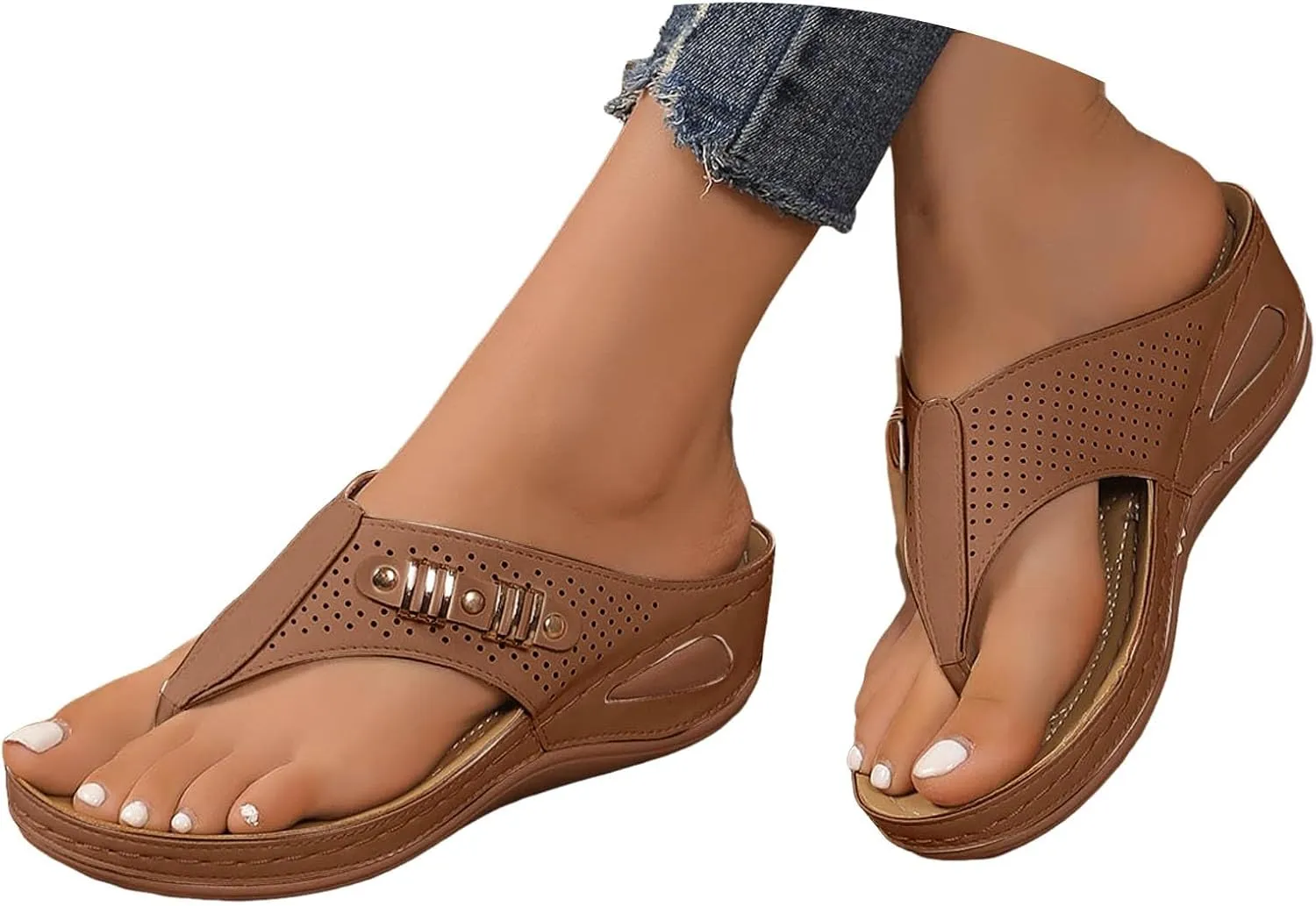 Eduavar Wedge Sandals for Women, Wedge Sandals for Women Comfy Platform Sandals Open Toe Slippers Treavl Sandals