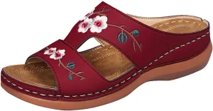 Eduavar Women's Orange Wedge Sandals, Comfortable Vintage Slip-On Open Toe Wedges