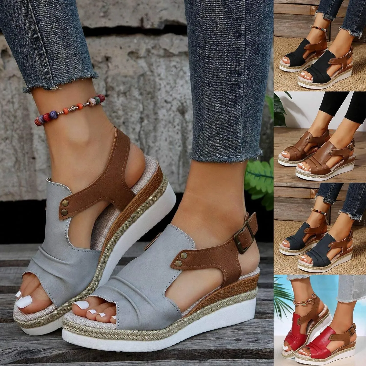 Eduavar Womens Sandals Casual Comfort Non Slip Walking Platform Sandals with Arch Support Lightweight Summer Beach Footwear