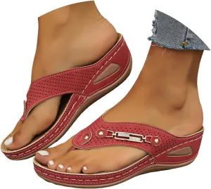 Eduavar Womens Sandals Summer Beach Slip On Orthopedic Comfortable Flip Flops with Arch Support Wedge Platform Thong Slippers