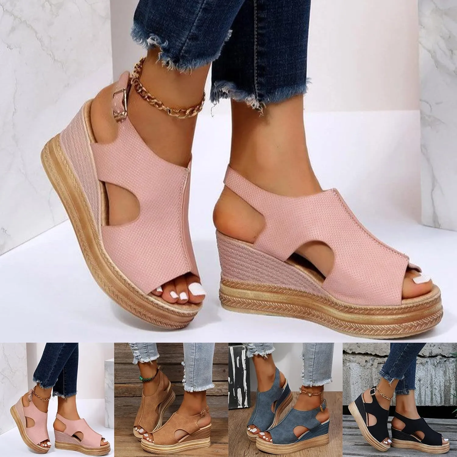 Eduavar Womens Sandals, Womens Sandals Casual Summer High Platform Sandals Espadrille Ankle Strap Sandals