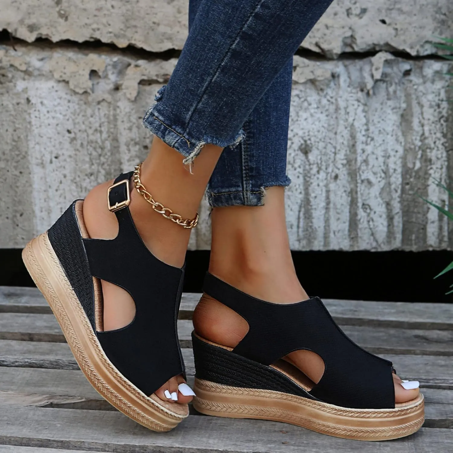 Eduavar Womens Sandals, Womens Sandals Casual Summer High Platform Sandals Espadrille Ankle Strap Sandals