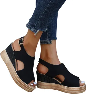 Eduavar Womens Sandals, Womens Sandals Casual Summer High Platform Sandals Espadrille Ankle Strap Sandals