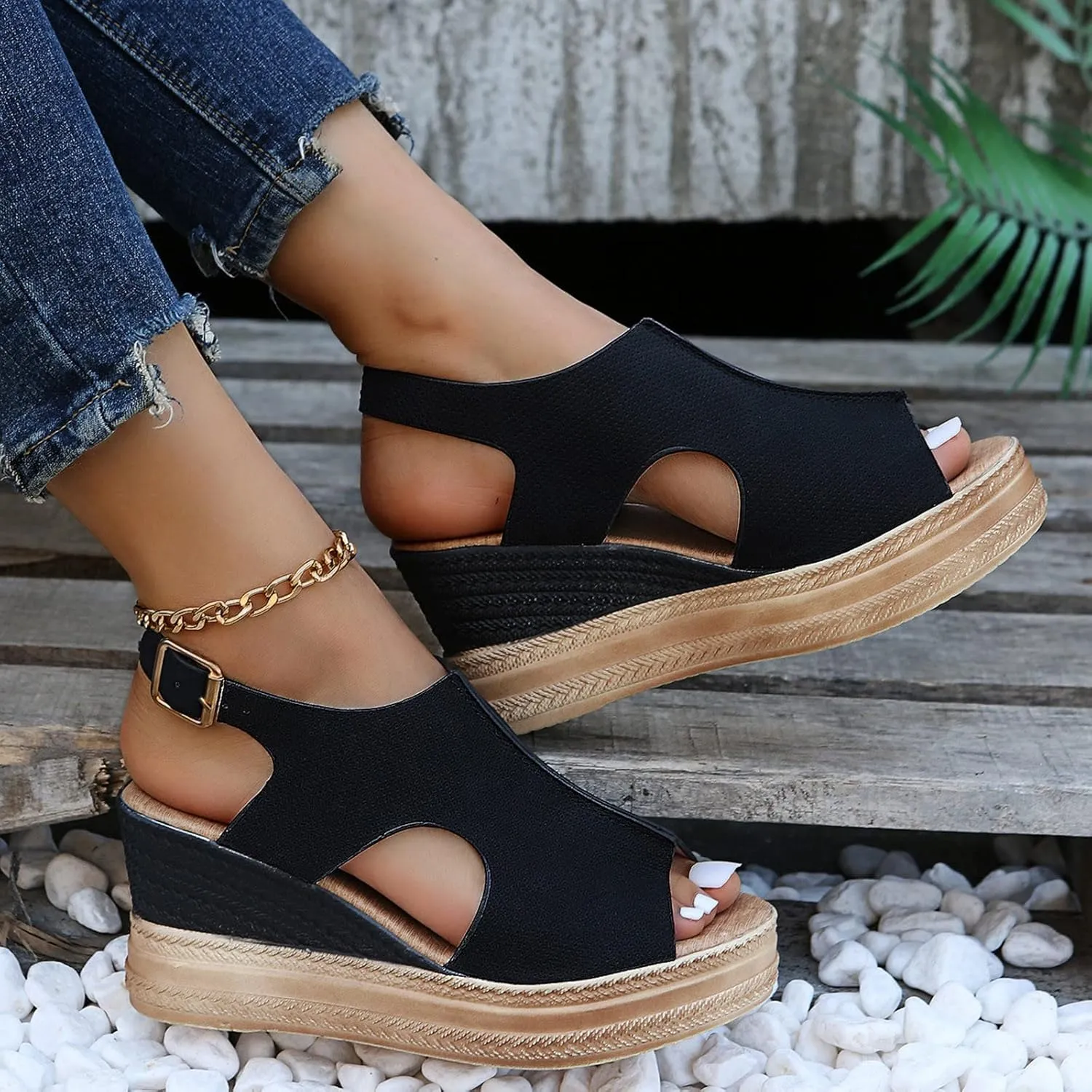 Eduavar Womens Sandals, Womens Sandals Casual Summer High Platform Sandals Espadrille Ankle Strap Sandals