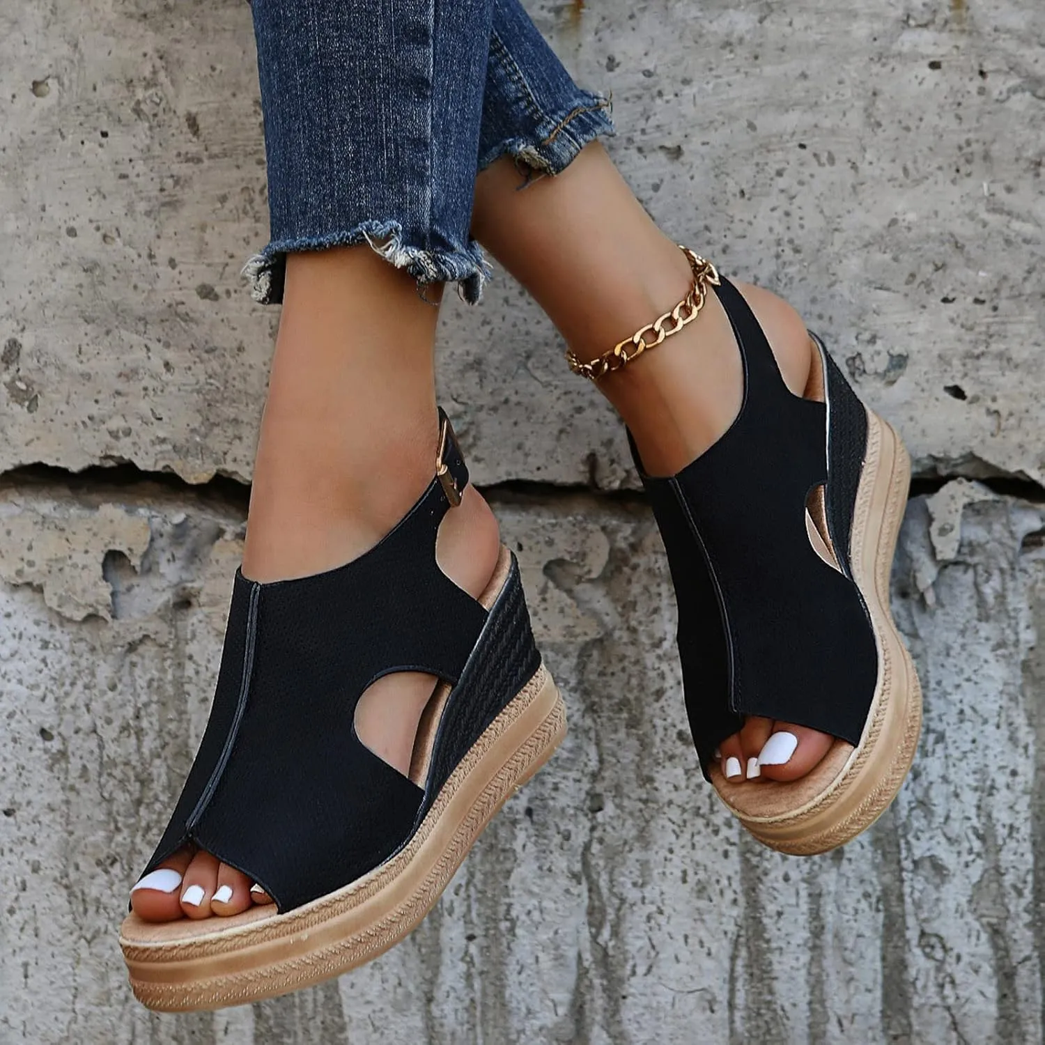 Eduavar Womens Sandals, Womens Sandals Casual Summer High Platform Sandals Espadrille Ankle Strap Sandals