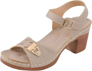 Eduavar Women's Wedge Sandals, Orthopedic Leather Peep Toe Cutout Zipper Chunky Heeled Sandals in White, Brown for Casual Wear