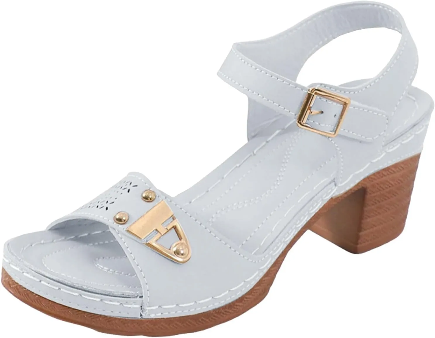 Eduavar Womens Wedge Sandals, Orthopedic Sandals for Women Leather Peep Toe Cutout Zipper Chunky Heeled Sandals