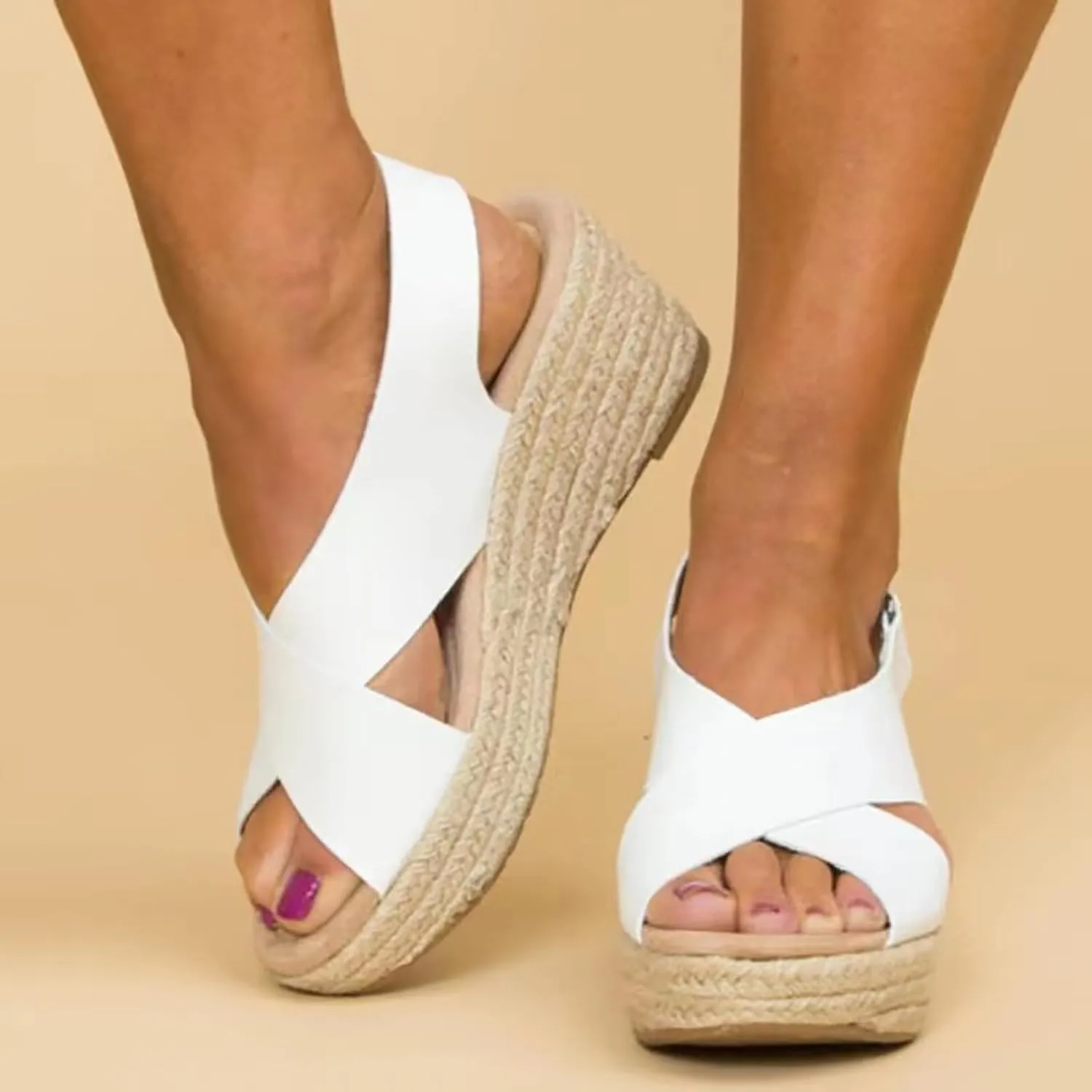 Eduavar Womens Wedge Sandals, Orthopedic Sandals for Women Sandals Open Toe Wedge Platform Sandal with Back Strap