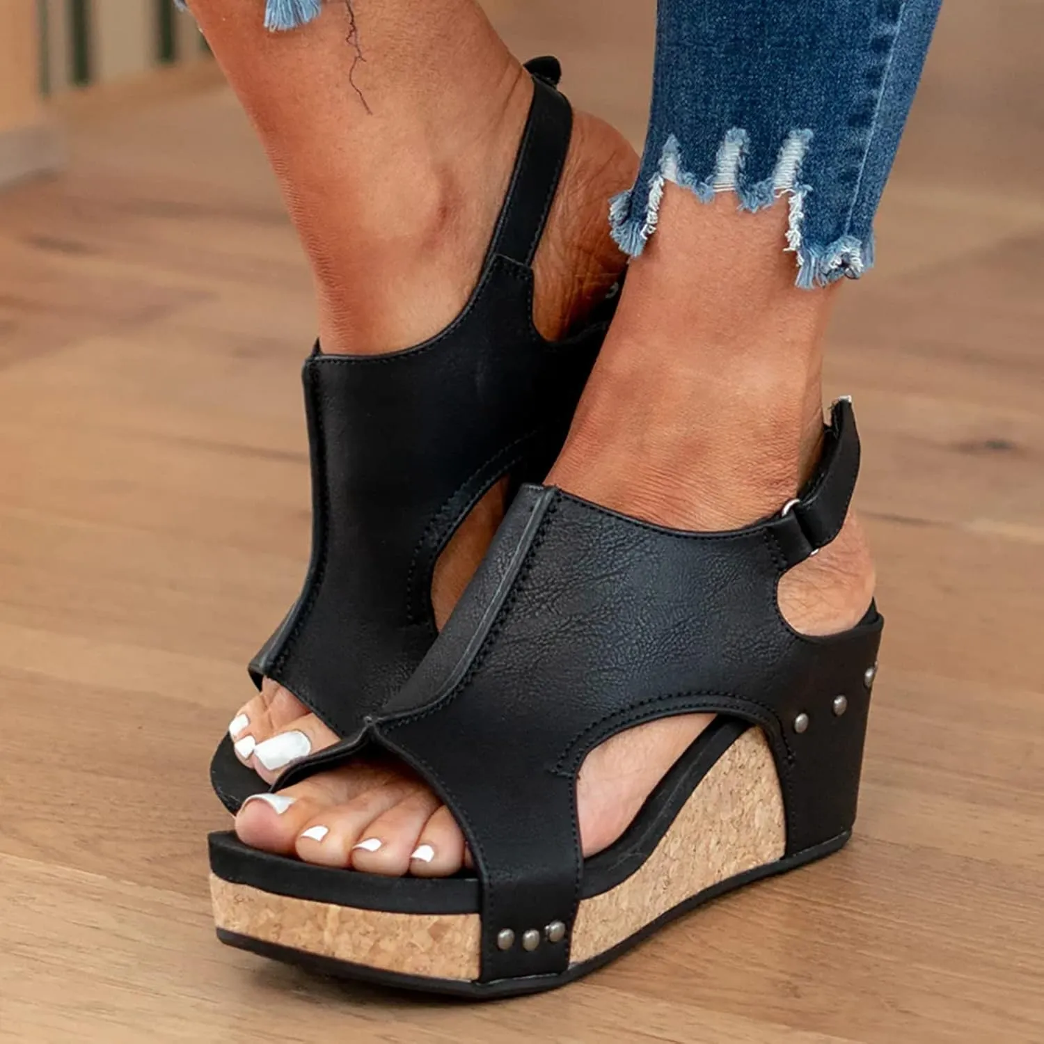 Eduavar Womens Wedge Sandals, Orthopedic Sandals for Women Sandals Open Toe Wedge Platform Sandal with Back Strap