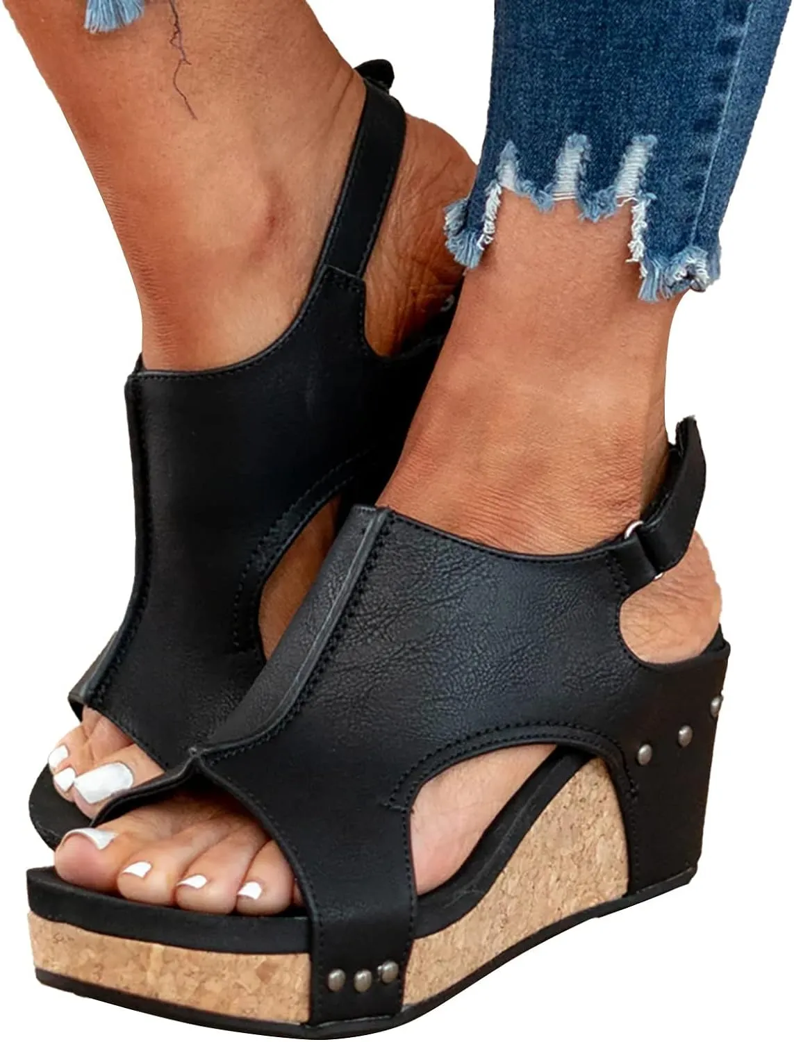 Eduavar Womens Wedge Sandals, Orthopedic Sandals for Women Sandals Open Toe Wedge Platform Sandal with Back Strap