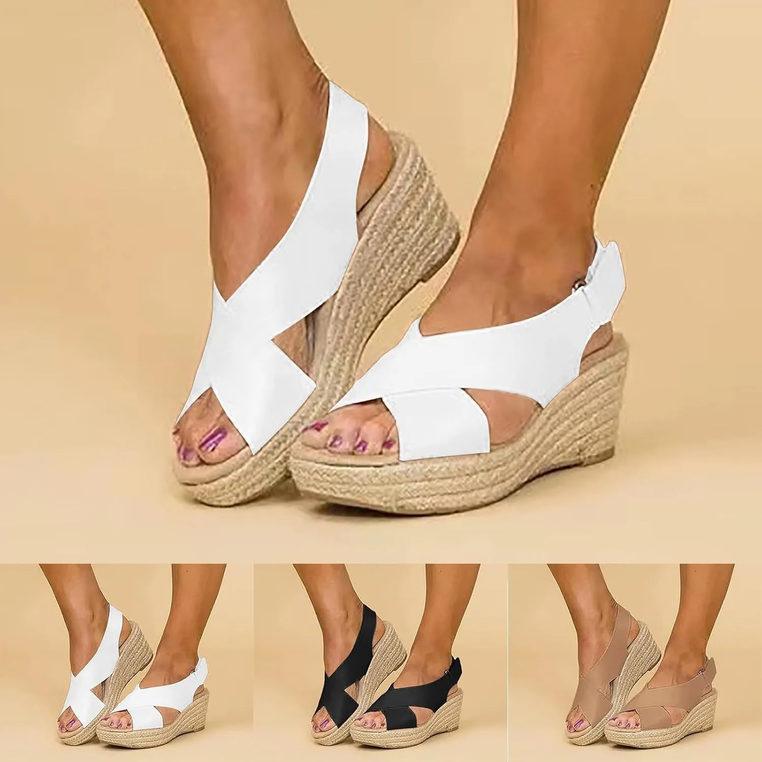 Eduavar Womens Wedge Sandals, Orthopedic Sandals for Women Sandals Open Toe Wedge Platform Sandal with Back Strap